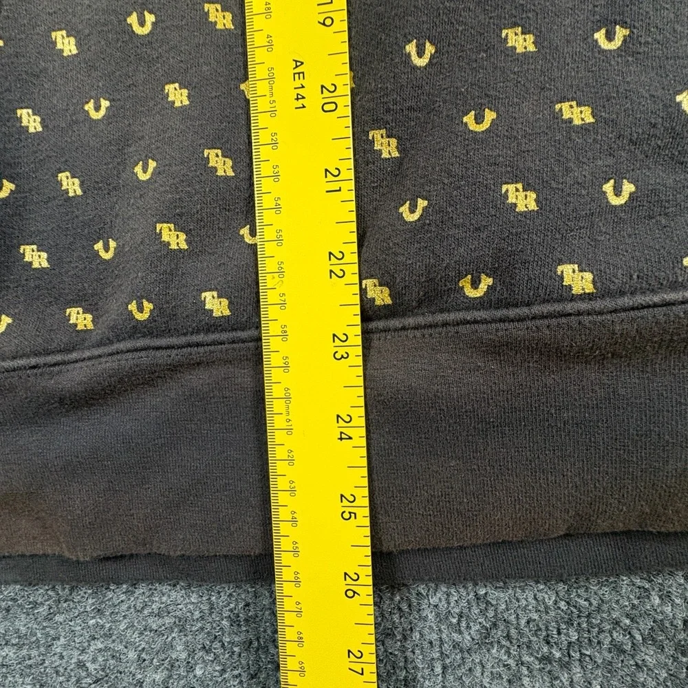 True‎ Religion Hoodie Mens Medium Black Gold Monogram Logo Fleece Lined Cotton